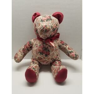 Vintage Hand Made Fabric Floral Teddy Bear 80s Cottage Core 14.5" Tall
